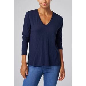 Franne Golde Slub Jersey Long Sleeve Tee in Navy, Womens Sz L, New, Retail $80
